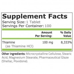 Vitamina B1 HCI, Tiamina HCI 100 mg 100 capsule- Sprijină producerea de energie din carbohidrați, rezistența sistemului nervos B