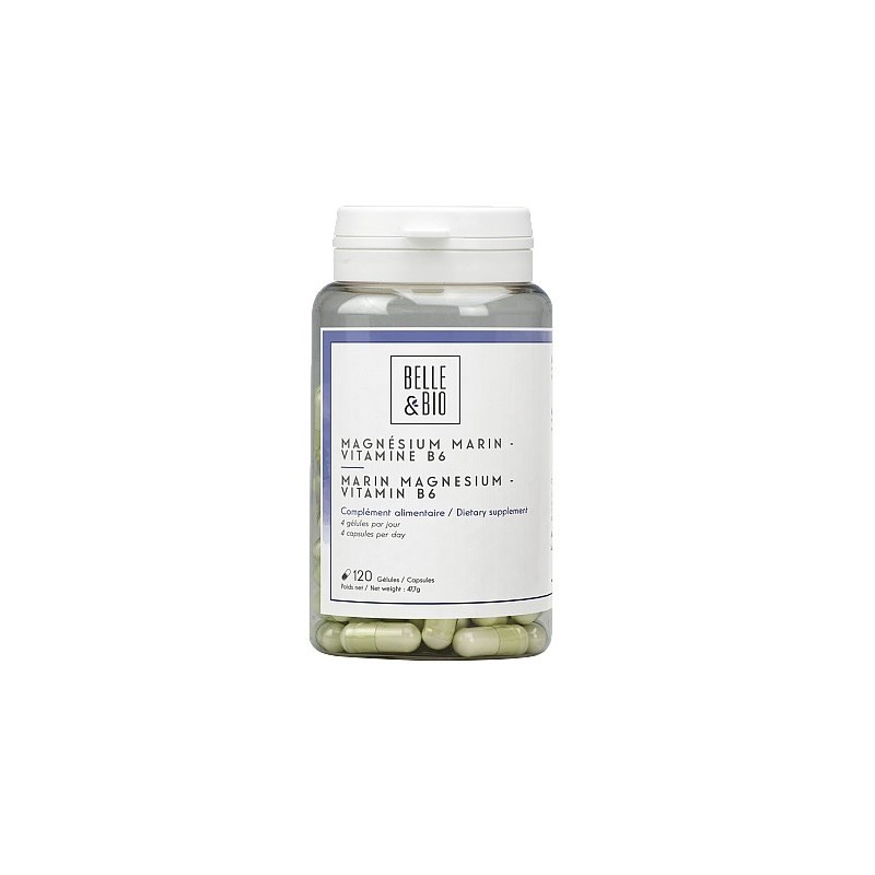 Magneziu marin, Vitamina B6, 120 capsule, Mentine metabolismul energetic, sprijina relaxarea, reduce oboseala Beneficii Magneziu