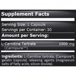 L-Carnitina 1000 mg 30 capsule, arde grasimea, inhiba pofta Beneficii L-Carnitina: arde grasimea, ajuta la cresterea masei muscu