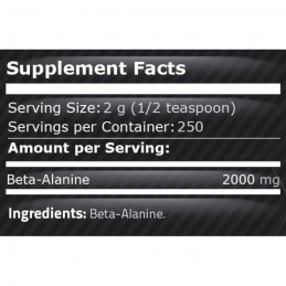 Beta Alanina 500 grame (Oxid Nitric, vasodilatator) Beneficii Beta Alanina: formarea, cresterea si mentinerea masei musculare, p