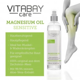 Supliment alimentar, Ulei original de magneziu Zechstein sensibil 300ml-spray de clorură de magneziu cu 99,9% Aloe Vera Organică