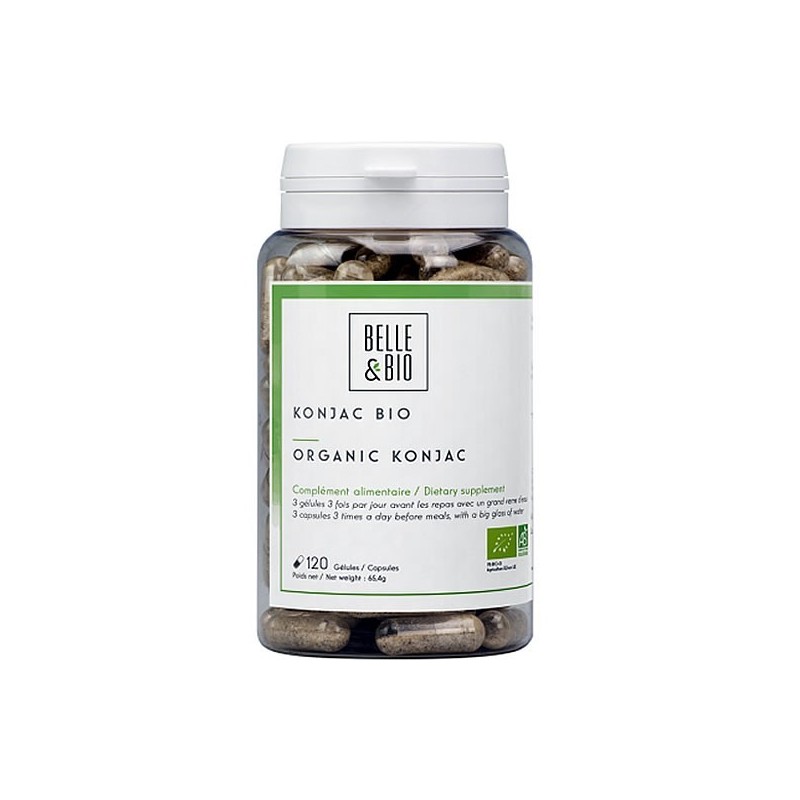 Belle&Bio Konjac Bio (Glucomannan Bio) 120 capsule Beneficii Konja, Glucomannan: inhiba apetitului, opreste foamea, senzatie de 