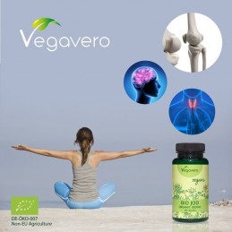 Vegavero Iod Organic Natural 180 capsule Beneficii Iod: menține un metabolism normal, acționează ca un antibiotic în organism, r