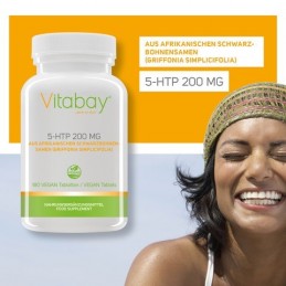 Vitabay 5-HTP 200 mg - 240 Tablete Beneficii 5-HTP: ajuta la atenuarea anxietatii si stresului, creste natural nivelul de Seroto