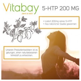 Vitabay 5-HTP 200 mg - 240 Tablete Beneficii 5-HTP: ajuta la atenuarea anxietatii si stresului, creste natural nivelul de Seroto