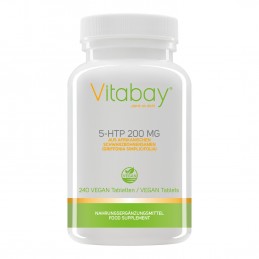 Vitabay 5-HTP 200 mg - 240 Tablete Beneficii 5-HTP: ajuta la atenuarea anxietatii si stresului, creste natural nivelul de Seroto