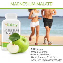 Vitabay Magneziu Malat 1000 mg - 180 Tablete Vegan Beneficii Malat de Magneziu: ajuta la eliminarea metalelor grele din organism