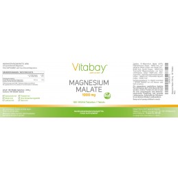 Vitabay Magneziu Malat 1000 mg - 180 Tablete Vegan Beneficii Malat de Magneziu: ajuta la eliminarea metalelor grele din organism