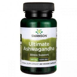 Supliment alimentar Extract Ashwagandha KSM-66, 250mg, 60 Capsule, Swanson Beneficii Ashwagandha: planta medicinala antica, redu