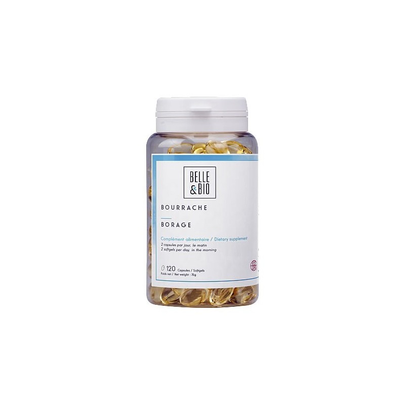 Belle&Bio Ulei Borago Bio - Ulei de limba mielului Bio 120 gelule Beneficii Ulei de Borago Bio: sursa importanta de Omega 3 si 6