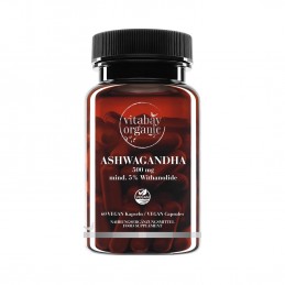 Vitabay Ashwagandha  500 mg - 60 Capsule vegan - Extract organic KSM-66® Beneficii Ashwagandha: planta medicinala antica, reduce