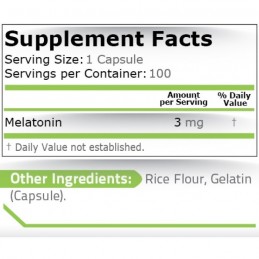 Pure Nutrition USA Melatonină 3 mg - 100 capsule, somn odihnitor, relaxare Beneficii Melatonina: sustine somnul odihnitor, regla