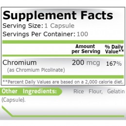 Crom Picolinat, 200 mcg, 100 capsule, ajuta la scaderea grasimii corporale, sprijina metabolismul Beneficiile Picolinatului de C