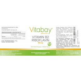 Vitamina B2 (Riboflavina) 100 mg 100 Tablete Vegan, ajută la reducerea oboselii, funcționarea normală a sistemului nervos Benefi