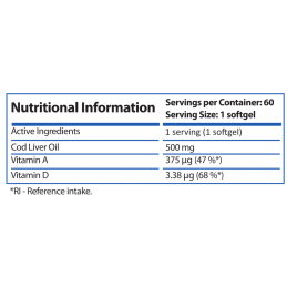 Ulei ficat cod, 500 mg, 60 Capsule moi, susține buna funcționare a sistemului cardiovascular Beneficii Ulei de ficat de cod: sus