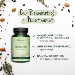 Vegavero Resveratrol Extract 500 mg + Nicotinamid 60 Capsule Beneficii Trans-Resveratrol: mentine sanatatea colonului, antioxida