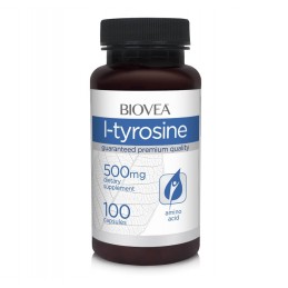 Biovea L-TYROSINE 500mg 100 Capsule (L-Tirozina) Beneficii L-TYROSINE: stimulează eliberarea hormonului de creștere care determi