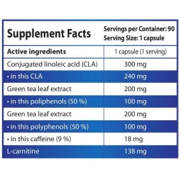 CLA, Ceai Verde, L-Carnitina 90 Capsule, reduce grasimea corporala, ajuta la constructia masei musculare, nu afecteaza tensiunea