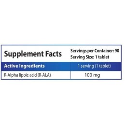 R-Alpha Lipoic Acid (ALA) 100mg 90 Tablete, antioxidant, regleaza hipertensiunea arterială, boală coronariană, sindrom metabolic