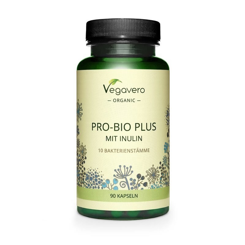 Vegavero Probiotics Organic 90 Capsule Cu 4 miliarde de culturi probiotice vii din 10 tulpini bacteriene pe capsula, inulina din