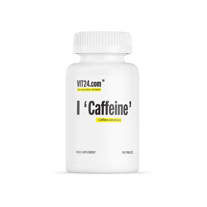 VIT24.com Caffeine 200 mg 200 Tablete Beneficii Cafeina: Inlocuitor excelent pentru cafea, ofera multa energie, ajuta la arderea