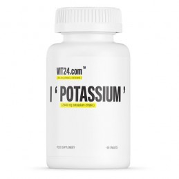 VIT24.com Potassium 60 Tablete Beneficii Potasiu: regleaza tensiunea arteriala crescuta, elimina sensibilitatea la sare, reduce 