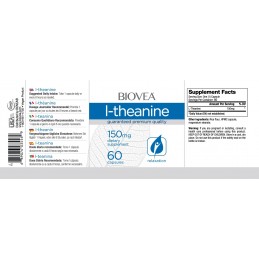 Biovea L-Teanina 150mg 60 Capsule Beneficii L-Teanina: induce relaxarea fără somnolență, diminuarea simptomelor PMS, reduce anxi