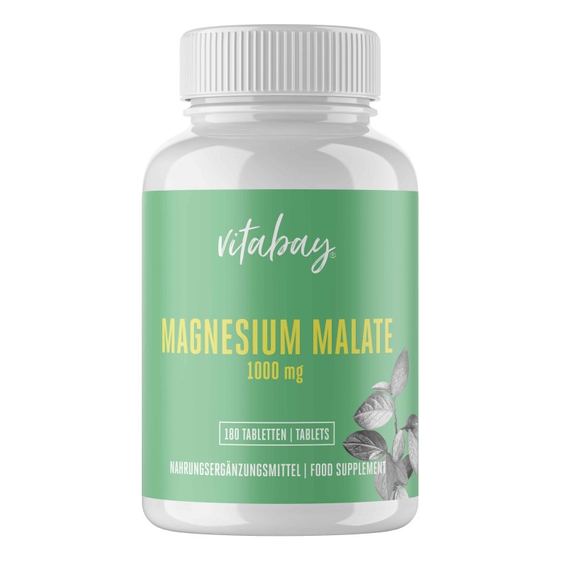 Vitabay Magneziu Malat 1000 mg - 180 Tablete Vegan Beneficii Malat de Magneziu: ajuta la eliminarea metalelor grele din organism