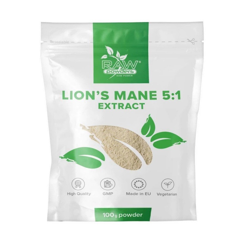 Lion's Mane 5: 1 Extract, Pulbere 100 gr, Poate proteja împotriva demenței, ajută in ameliorarea simptomelor ușoare de depresie 