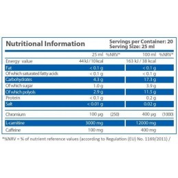 HS Labs L-Carnitina 3000mg + Cafeina + Crom 25 ml 20 Fiole (Slabire, arde grasimea) Beneficii L-Carnitina: L-carnitina 3000 cu c