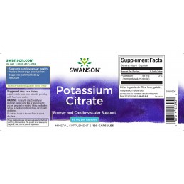 Swanson Potassium Citrate, 99mg - 120 Capsule Beneficii Potasiu: sprijina sanatatea cardiovasculara, ajuta lareglarea tensiunii 