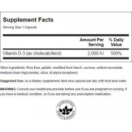 Vitamin D3, 2000 IU 250 Capsule, Ajuta la mentinerea sanatatii si la buna functionare a sistemului osos Beneficii Vitamina D3: a