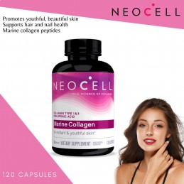 Neocell, Marine Collagen, 120 Capsule Beneficii Acid Hialuronic: sustine sanatatea articulatiilor si integritatea cartilagelor, 