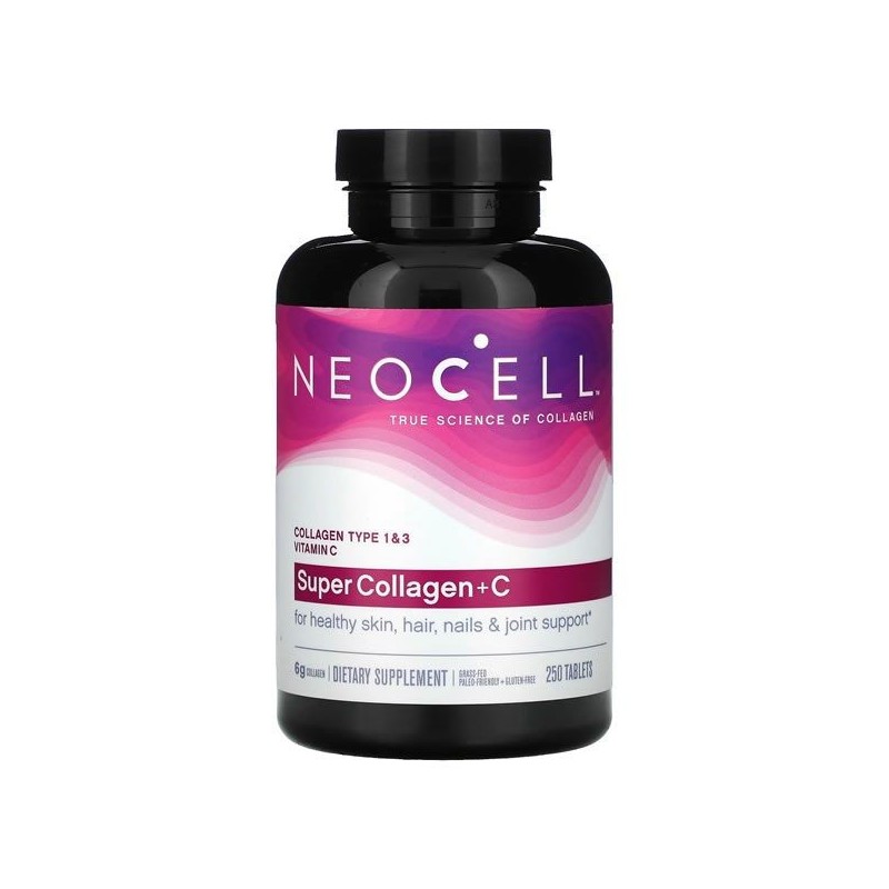 Neocell, Super Collagen + Vitamina C, 250 Tablete Beneficii Colagen Hidrolizat cu Vitamina C: Reface stocurile de Colagen si Ofe