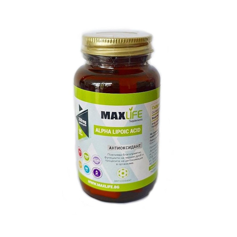 ACID ALFA-LIPOIC 350mg, 60 Capsule, Antioxidant, regleaza hipertensiunea arterială, boală coronariană, sindrom metabolic Benefic