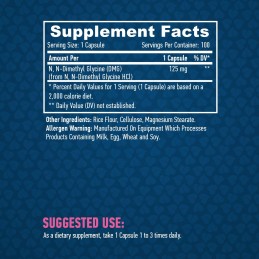 Haya Labs DMG - N-Dimethyl Glycine 125 mg 100 Capsule Beneficii DMG: DMG sustine metilarea, metabolismul metioninei, chimia fola