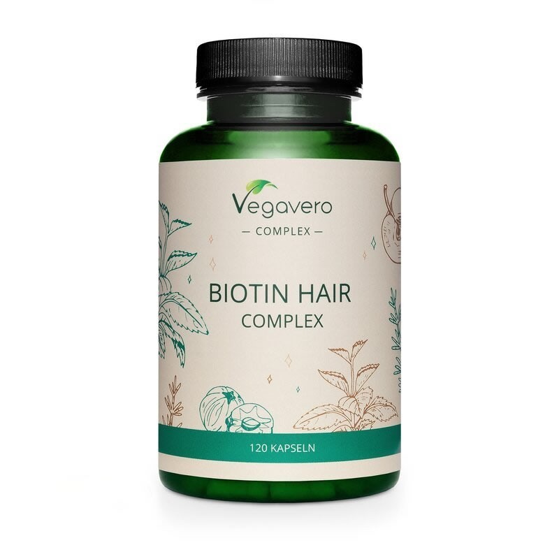 Vegavero Biotin Hair Complex, 120 Capsule (Reduce caderea parului) Beneficii Biotina: asigura o biodisponibilitate ridicata a nu