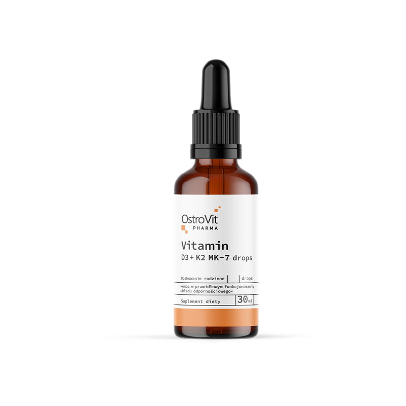 OstroVit Pharma Vitamina D3 + K2 MK-7 picaturi 30 ml (Sistem cardiovascular sanatos) Beneficii Vitamin D3 + K2 MK: creste minera