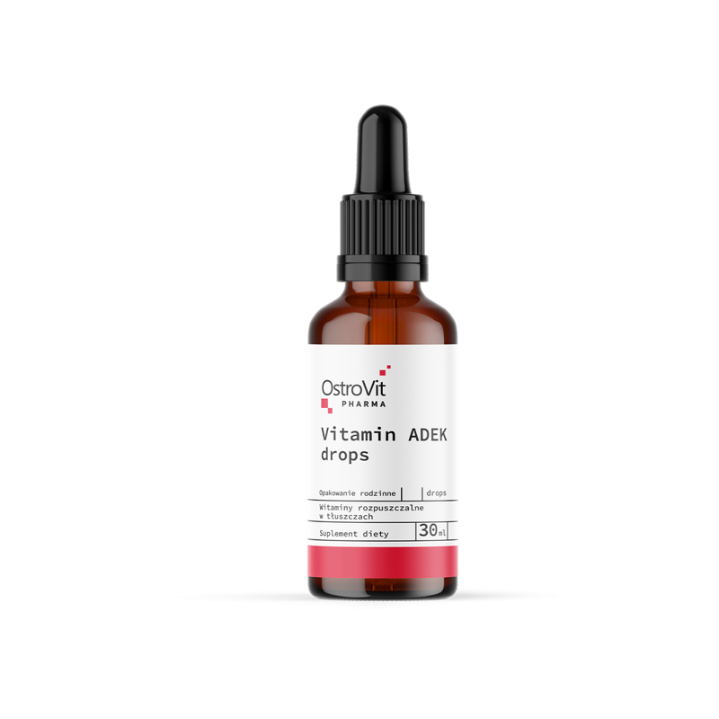 OstroVit Pharma Vitamine ADEK picaturi 30 ml (complex de vitamine) Beneficii Pharma Vitamin ADEK: Imbunatateste starea pielii si