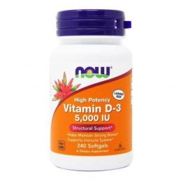 Now Foods Vitamina D3 5000 IU, 240 Capsule (Impotriva osteoporozei, dureri oase) Beneficii Vitamina D3: contribuie la buna funct