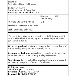 Swanson Triphala, 500mg 100 Capsule Beneficii Triphala- va poate ajuta sa pierdeti in greutate, poate reduce inflamatia din orga