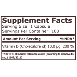 Supliment alimentar Vitamina D3, 400 IU - 100 Capsule, Pure Nutrition USA Beneficii Vitamina D3: mentine sanatatea oaselor, amel