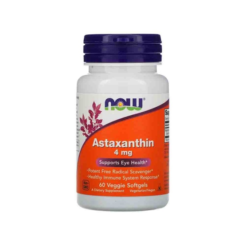 NOW Foods Astaxanthin (Astaxantina) 4mg - 60 Capsule Beneficii Astaxantina- antioxidant, sustine o piele sanatoasa, supliment pe