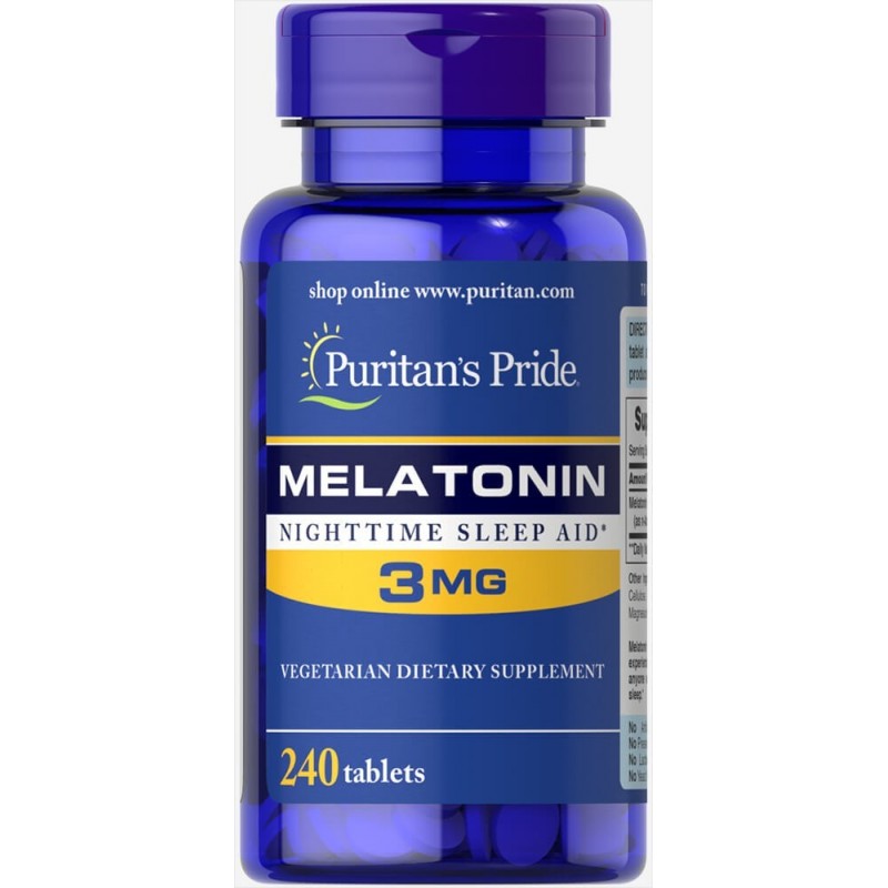 Puritan's Pride Melatonină 3 mg - 240 Tablete Beneficii Melatonina- imbunatateste calitatea somnului, ajuta in scaderea tensiuni