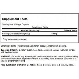 N-Acetyl D-Glucosamine (N-A-G), 750mg 60 Capsule- Antioxidant si antiinflamator, promoveaza ameliorarea ranilor Beneficii N-acet