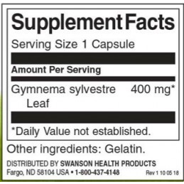 Swanson Gymnema Sylvestre, 400 mg - 100 Capsule Beneficii Gymnema Sylvestre- reduce pofta de zahar facand alimentele dulci sa ai