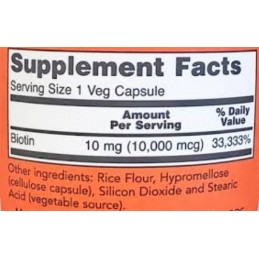 NOW Foods Biotin - 10mg Extra Strength - 120 Capsule Beneficii Biotina: importanta pentru par, piele si sanatatea unghiilor, nut