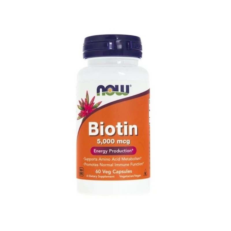 Biotina 5000mcg, 60 Capsule, Importanta pentru par, piele si unghii, nutrient esential pentru metabolismul glucididelor Benefici