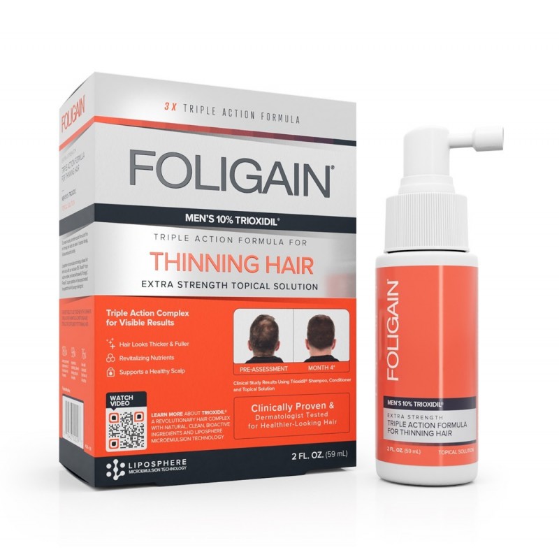 Foligain- Regenare intensiva pentru par subtire pentru barbati cu 10% Trioxidil® (2oz) 59ml Tratament anti-subtiere par pentru b