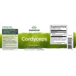 Swanson Cordyceps 600 mg 120 Capsule BENEFICII CORDYCEPS: imbunătățește energia, imbunătățește sănătatea inimii, echilibrează ni